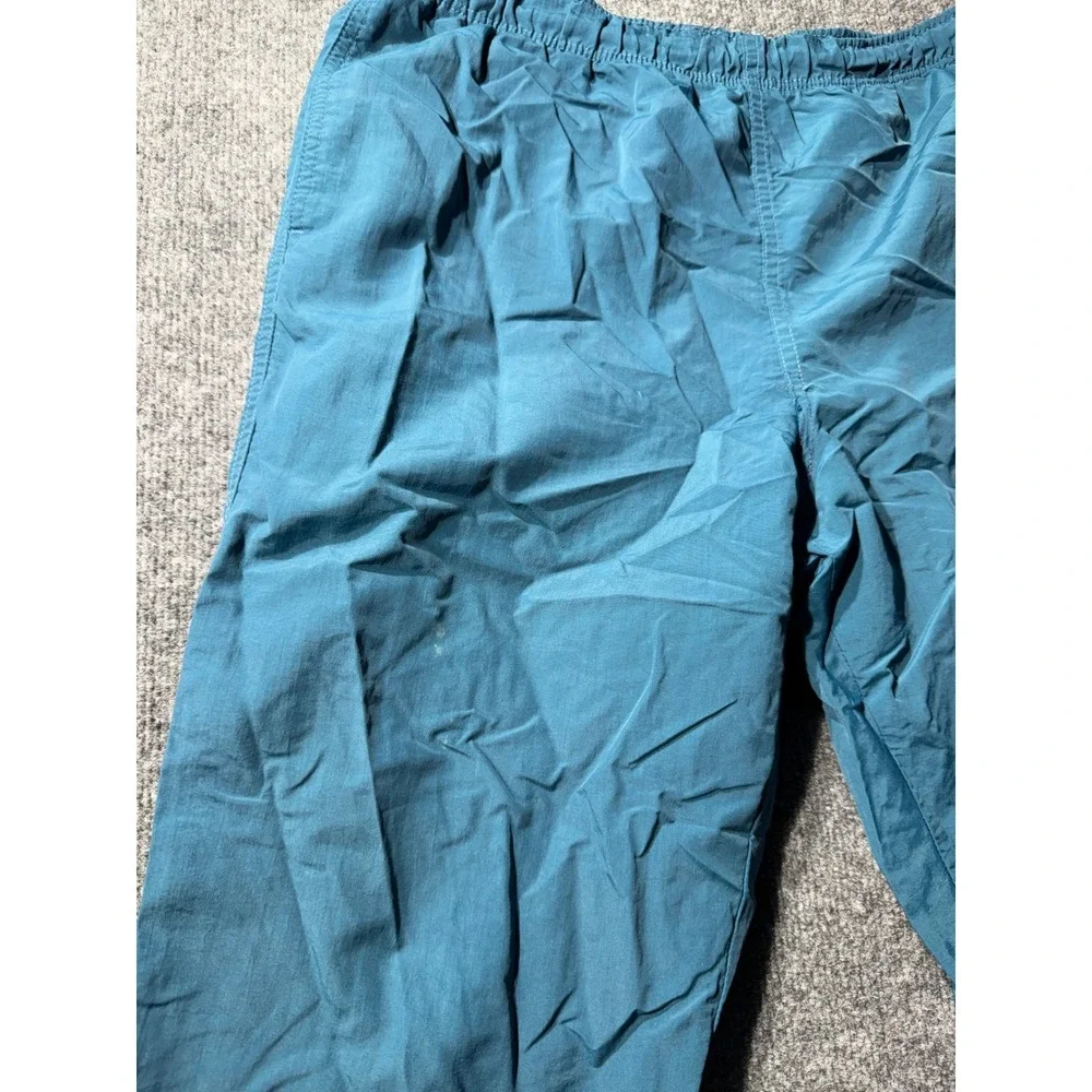 Lands End Vintage Mens 34 Nylon Pants Teal Blue Elastic Waist Made in USA